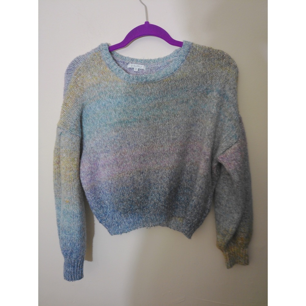 Z Supply Sweater Womens XS Blue Multi Space Dye Ombre Knit Relaxed Crew Neck